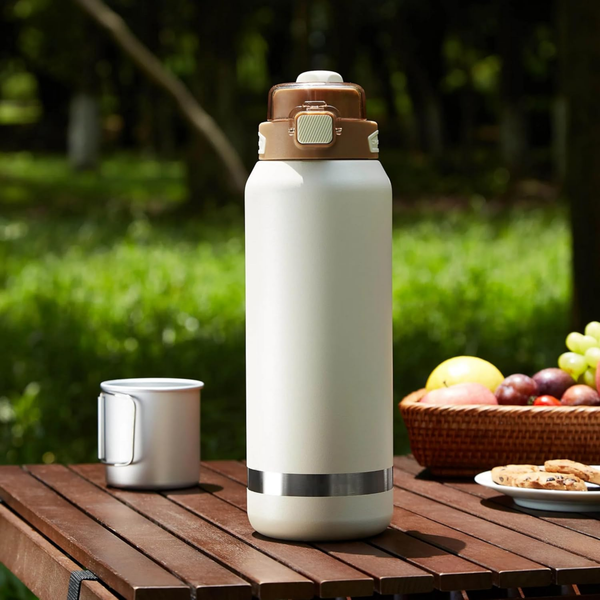 Insulated Water Bottle 1500ml  White Brown