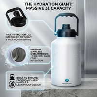 2 Litre Insulated Stainless Steel Water Bottle White
