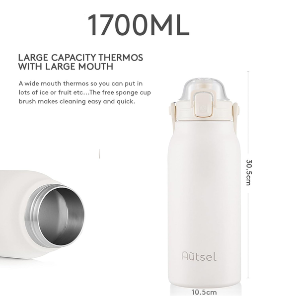 1700ml Stainless Steel Vacuum Insulated Flask White