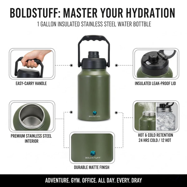 2 Litre Insulated Stainless Steel Water Bottle Military Green