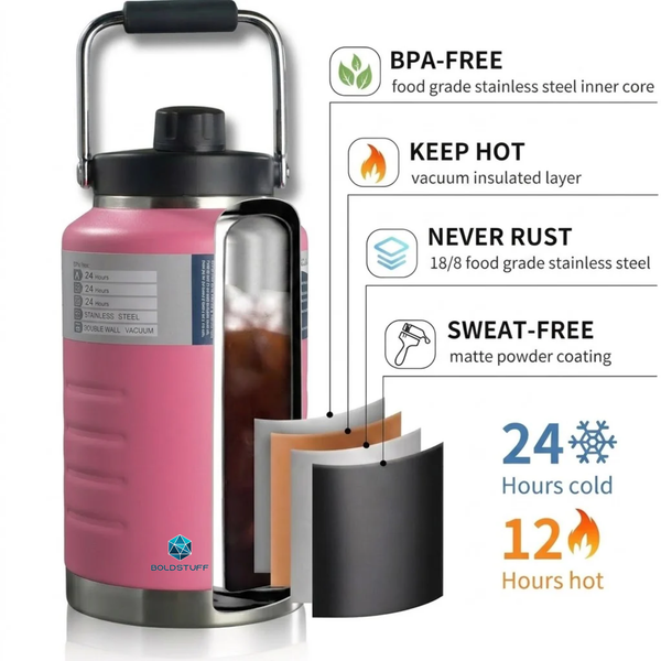 Thermosteel Water Jug Insulated Tumbler with Magnet Lid 2100ml Pink