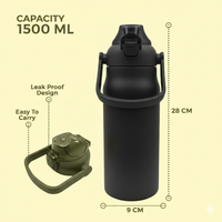 1700ml Stainless Steel Vacuum Insulated Flask Black
