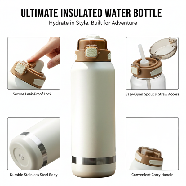 Insulated Water Bottle 1500ml  White Brown